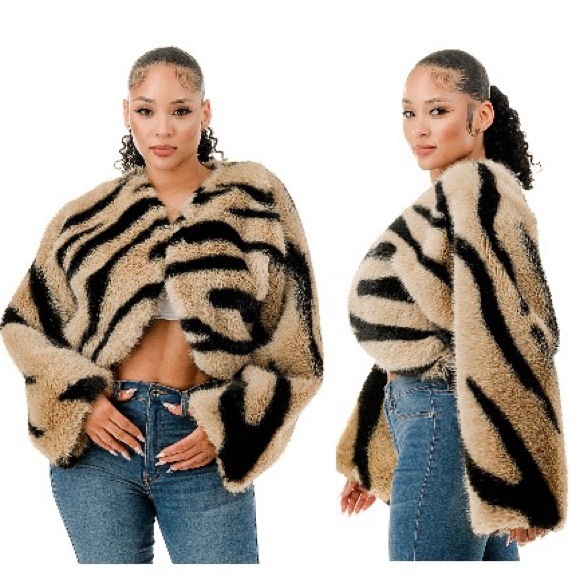 Jackets & Blazers - Zebra Faux Fur Cropped Jacket Regular and PLUS SIZE